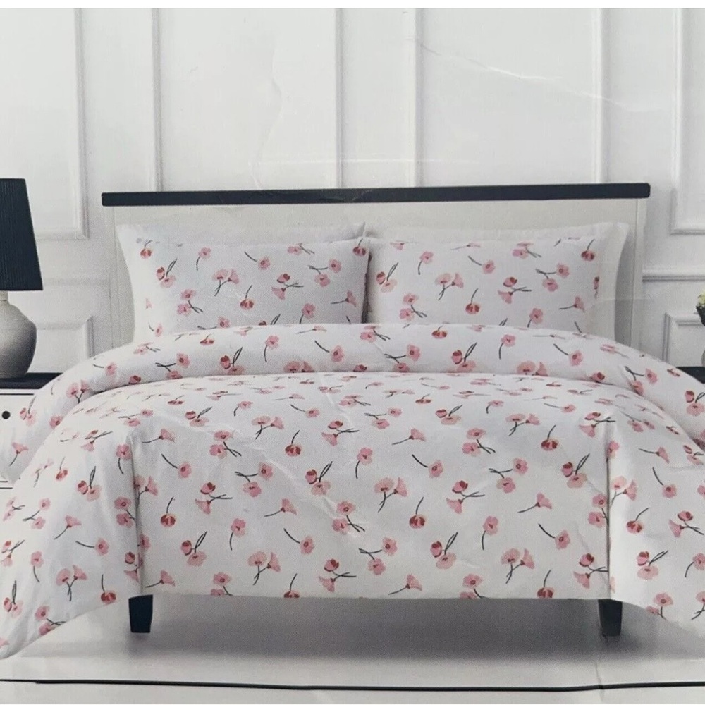 KATE SPADE Falling Poppies Pink Flowers Twin XL 68x92”Cotton 2 Pc Comforter Set